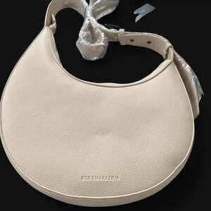 BCBGMAXAZRIA Asymmetric Crescent Shoulder Bag Off-White